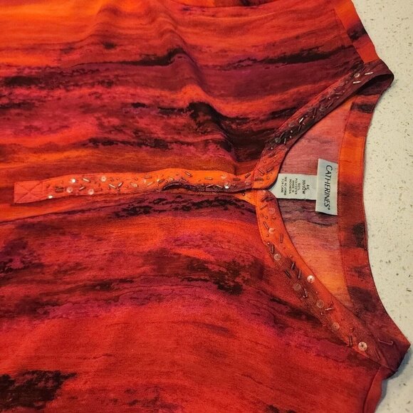 catherines 4x 30w 32w Tunic Shirt Tip Red Flowy Short Sleeve - Picture 2 of 8
